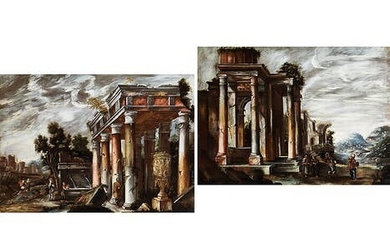 Ascanio Luciani, um 1621 Neapel – 1706, zug., ANTIKE ARCHITEKTUR-CAPRICCI MIT FIGURENSTAFFAGE