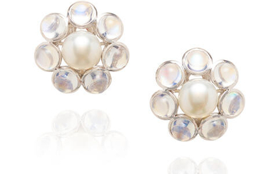 Assael: Pair of White Gold, South Sea Pearl and Moonstone Ear Clips