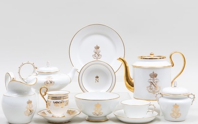 Assembled Sevres Napoleonic Gilt Decorated Porcelain Part Tea Service
