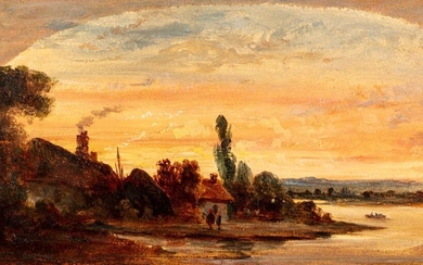 Attribué à Charles François DAUBIGNY (1817 - 1878) Paysage, bord...