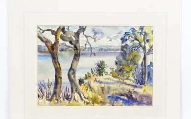 Australian School, Watercolour, A coastal landscape. Signed with monogram PMcA lower right and