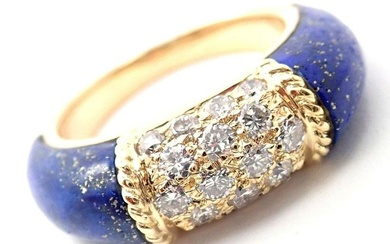 Authentic! Van Cleef & Arpels 18k Yellow Gold Diamond Lapis Philippine Band Ring