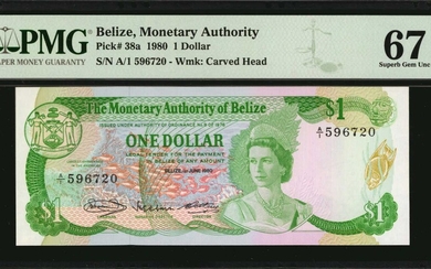 BELIZE. Monetary Authority of Belize. 1 Dollar, 1980. P-38a. PMG Superb Gem Uncirculated 67 EPQ.