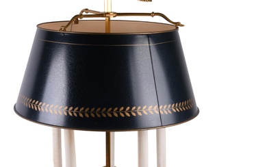 BRASS FIVE-LIGHT BOUILLOTTE LAMP WITH BLACK TOLE SHADE Height: 33 in. (83.8 cm.)