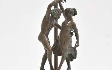 BRONZE MAN & WOMAN DANCING ON MARBLE BASE LAMP