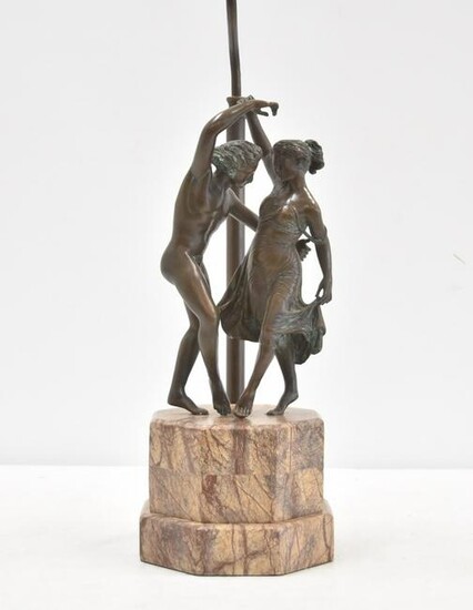 BRONZE MAN & WOMAN DANCING ON MARBLE BASE LAMP