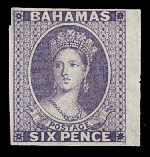 Bahamas 1863-77 Watermark Crown CC Imperforate Plate Proofs 6d. violet, marginal, small part or...