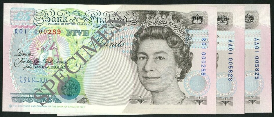 Bank of England, G.E.A. Kentfield, £5, ND 1990 - 1999, (EPM B362, B363)