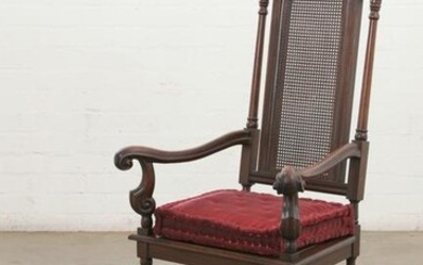 Baroque style painted and caned mahogany armchair
