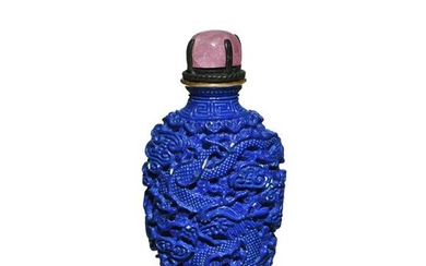 Blue Glazed Craved Snuff Bottle, Early 19th Century