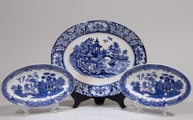 Blue Willow Porcelain Chinese Landscape Platters