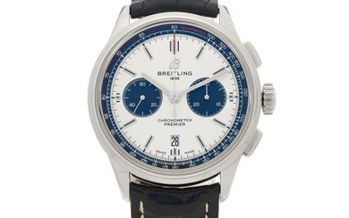 Breitling Stainless Steel Alligator 42mm Premier B01 Chronograph Automatic Watch White AB0118221G1P1