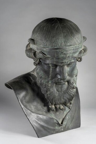 Bronze bust with brown patina, representing the god Priape or Priapus