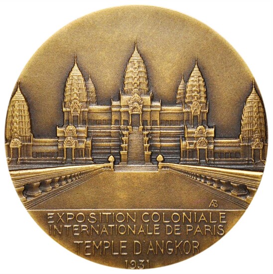 CAMBODIA. Cambodia - France. Colonial Exhibition/Angkor Wat Uniface Bronze Medal, 1931. By Arthus-Bertrand in Paris. CHOICE UNCIRCULATED.