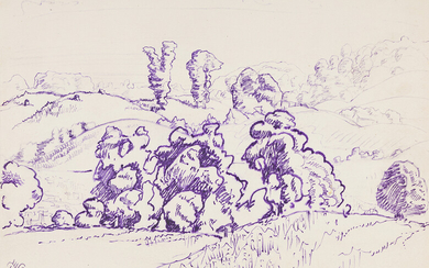 CHARLES BURCHFIELD Summer Afternoon. Indelible pencil on cream wove paper, 1919. 200x287 mm;...