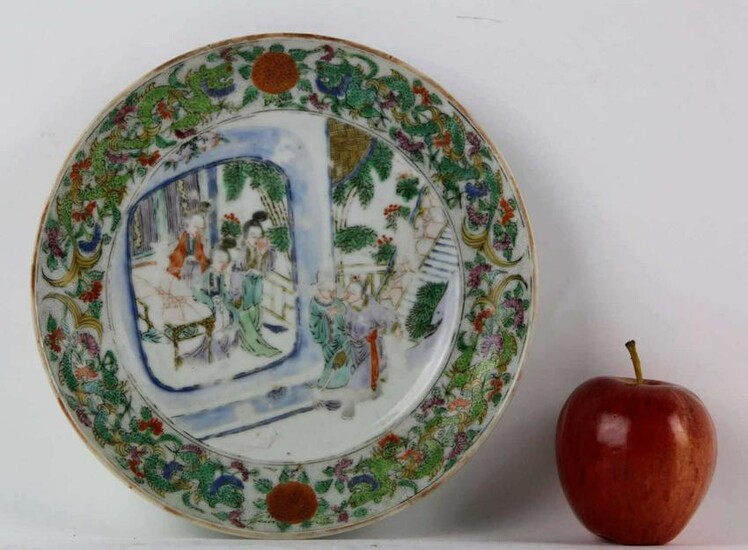 CHINESE ANTIQUE ROSE MANDARIN CABINET PLATE