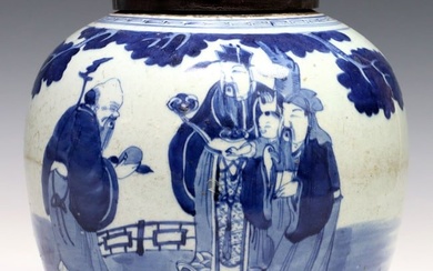 CHINESE BLUE & WHITE PORCELAIN COVERED 'SANXING' GINGER JAR