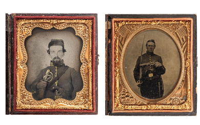 [CIVIL WAR]. 2 sixth plate portraits of cavalrymen armed with sabers and revolvers.
