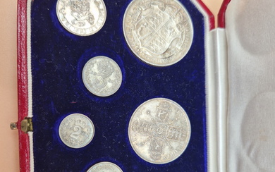COINS- A 1911 SPECIMEN COIN SET - HALF CROWN TO MAUNDY IN ORIGINAL LEATHER CASE, A 1937 SPECIMEN SET