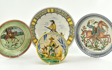 COLLECTION OF FOUR VINTAGE MAJOLICA STYLE TIN GLAZED PLATES