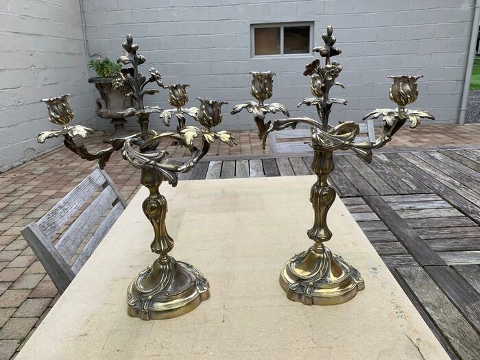 Candelabra (2) - Louis XV Style - Silvered bronze - Late 19th century