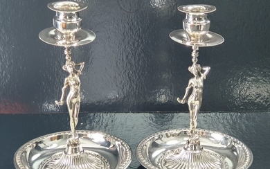 Candlestick (2) - .800 silver - Italy - Mid 20th century