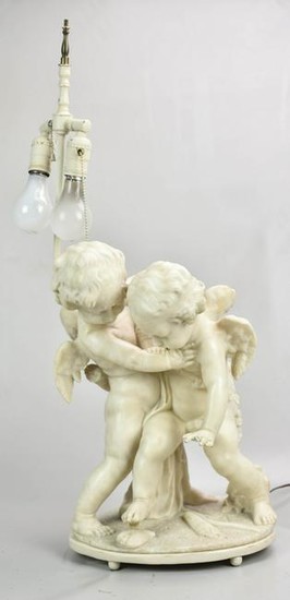 Carved Marble Putti Table Lamp