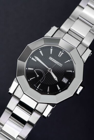 Century Swiss - Sapphire Case Automatic Chronometre Watch COSC Power Reserve Black Dial Steel Bracelet - 6067R50i13SA - Men - BRAND NEW