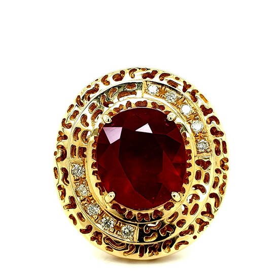 Certified 14K Gold Ruby Composite & Diamond Ring