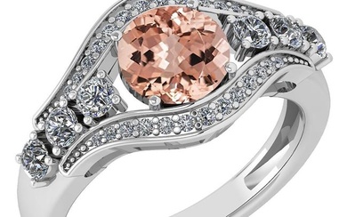 Certified 1.80 Ctw Morganite And Diamond Ladies Fashion Halo Ring 14K White Gold (VS/SI1) MADE IN