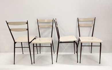 Chair - Four chairs with lacquered metal structure, seat and back in curved plywood covered in Formica