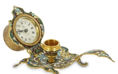 Champleve Candle Holder With Clock