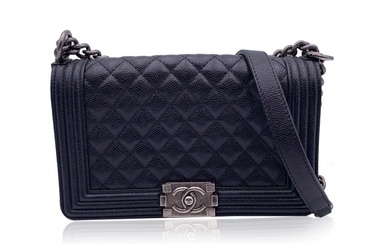 Chanel - Black Quilted Caviar Leather Medium Boy Shoulder bag
