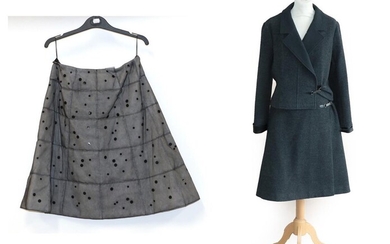 Chanel Grey Wool Two Piece Suit, comprising grey wrap skirt...
