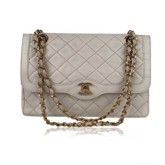 Chanel - Vintage White Quilted Leather Limited Edition Double Flap Bag Shoulder bag