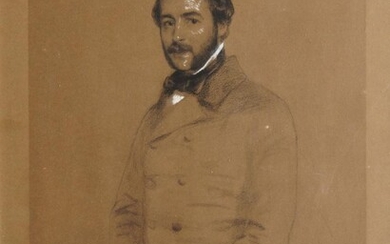Charles Louis Gratia, French 1815-1911- Portrait of a gentleman; black and white chalk, signed in pencil and dated lower left, 48 x 36 cm