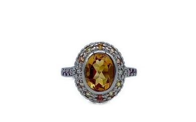 Charming 925 Silver and Yellow Citrine Ring