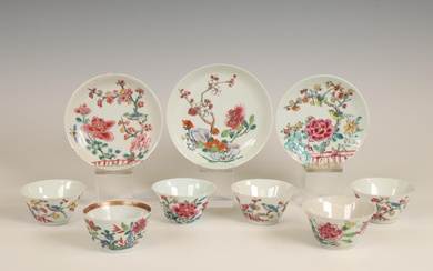 China, collection of famille rose porcelain cups and saucers, Qianlong period (1736-1795)