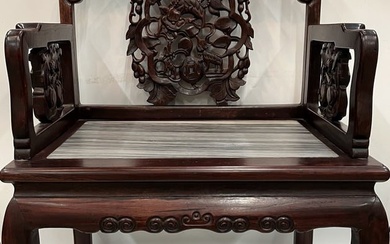Chinese Antique Rosewood and Marble Armchair
