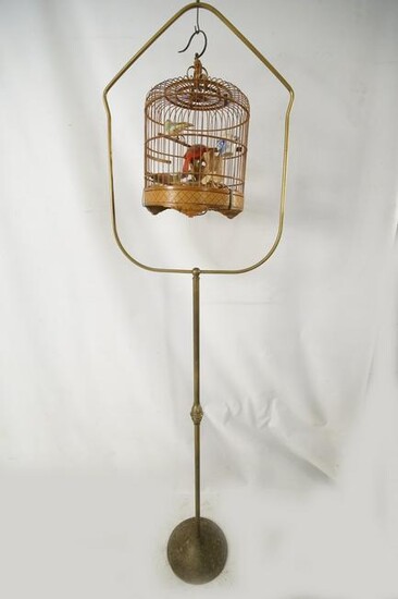 Chinese Bird cage on antique brass stand