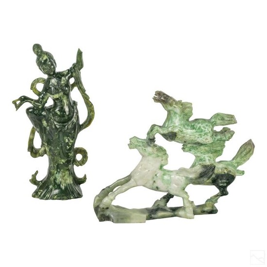 Chinese Carved Green Jade Figurine Sculptures LOT