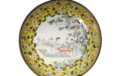 Chinese Enameled Plate with Stand, 19th Century