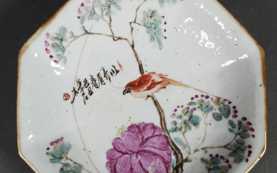 Chinese Footed Octagonal Plate, Handpainted
