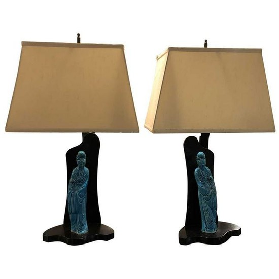 Chinese Maiden Table Lamps Late-20th Centur