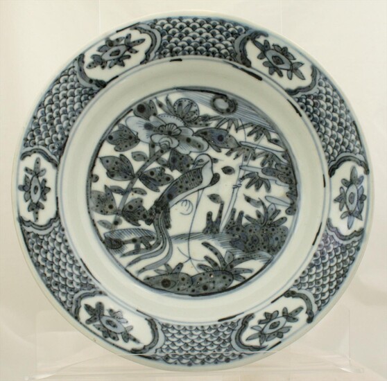 Chinese Ming Wanli Zhangzhou Swatow Blue White Porcelain Phoenix Dish FR3SH