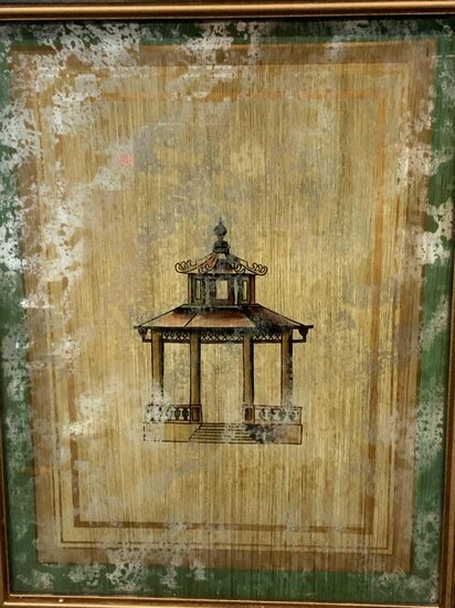 Chinese Pagoda Painting on Mirrored Surface