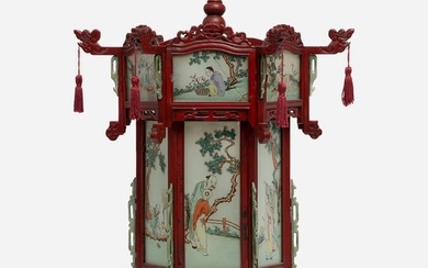 Chinese Reverse-Painted Scholars Lantern, Late Qing