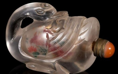 Chinese Rock Crystal Carved Snuff Reverse Painted