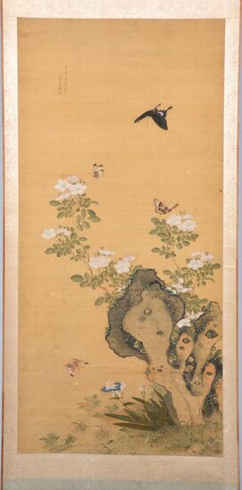 Chinese Scroll Painting, signed, butterflies
