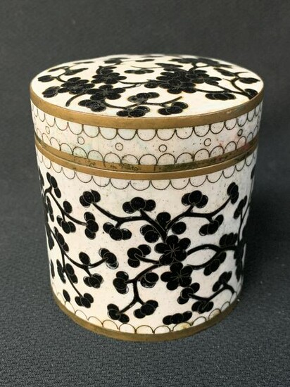 Chinese White & Black Flower Cloisonne Lidded Jar